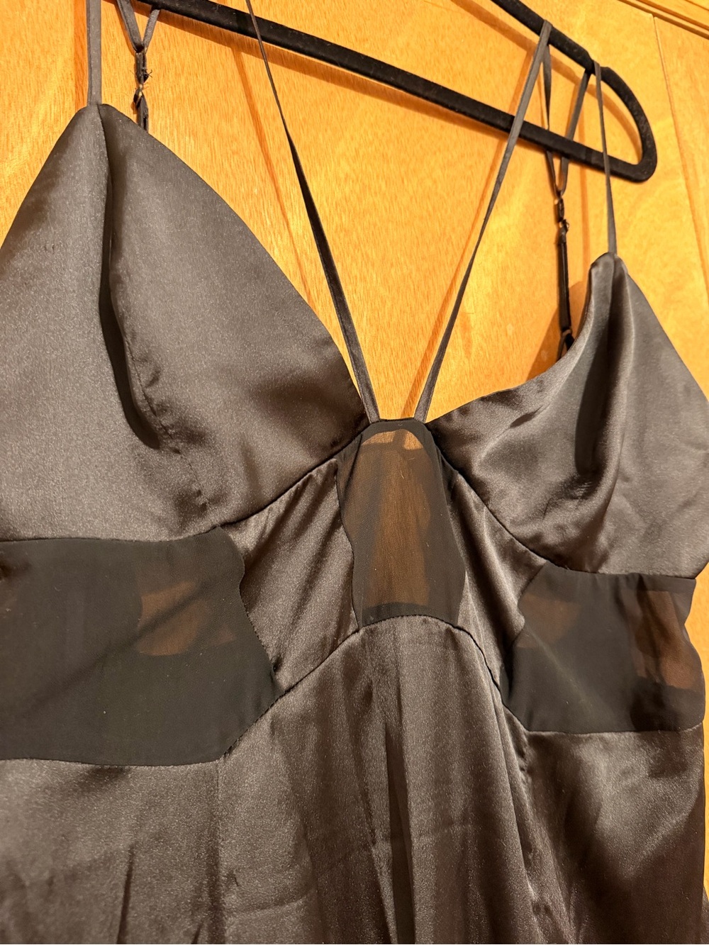 Antropologie Black Maxi Satin Dress with Subtle Sheen - Size L